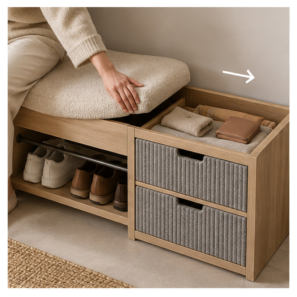 Banc-Coffre Sillage – Assise d’entrée avec rangement coulissant
