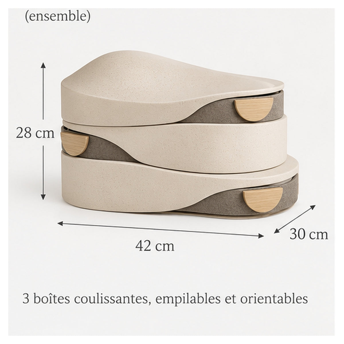 Boîtes Coulisse Dune – Ensemble de trois rangements empilables
