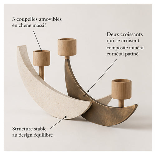 Bougeoir Lune Croisée – Composition à trois bougies