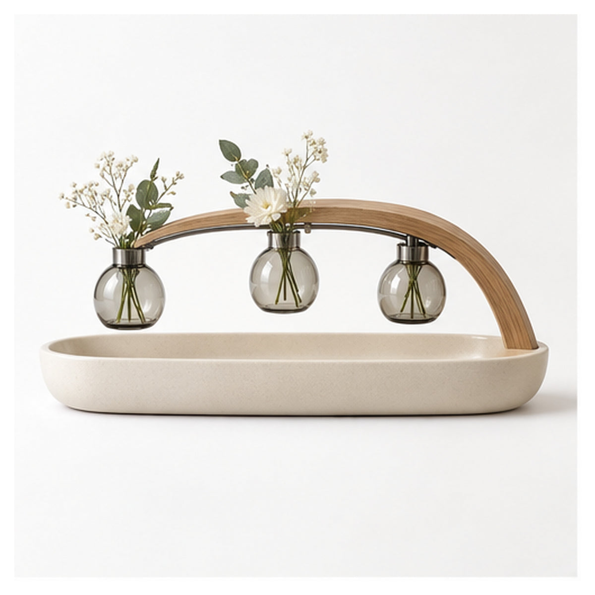 Centre de Table Arche Flottante – Trio de soliflores coulissants