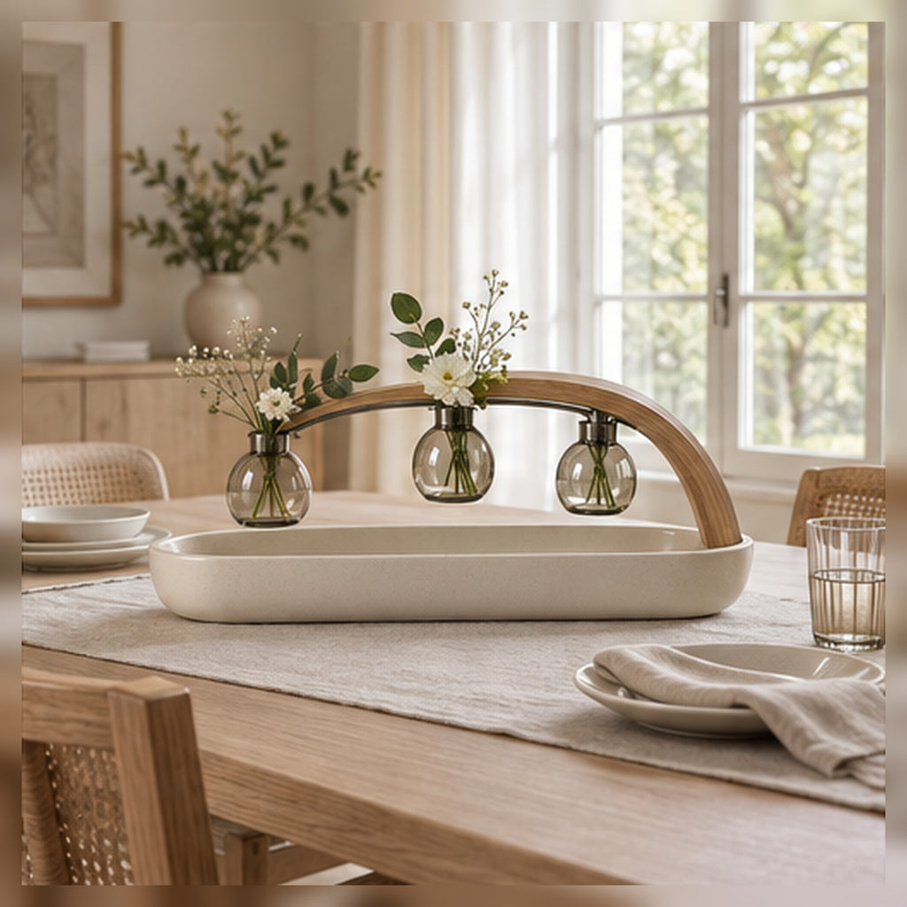 Centre de Table Arche Flottante – Trio de soliflores coulissants