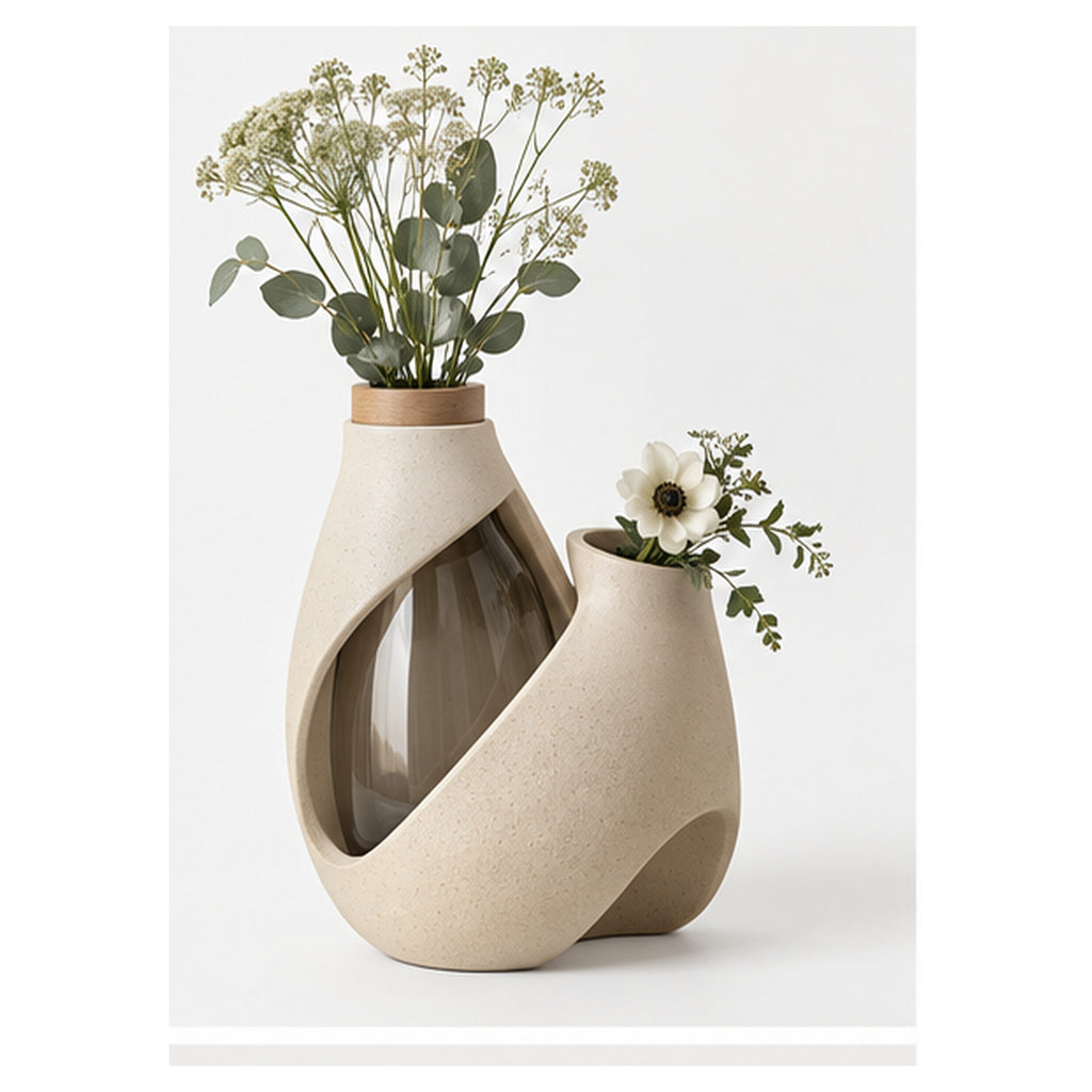Vase Ruban Minéral – Vase sculptural à cœur en verre fumé