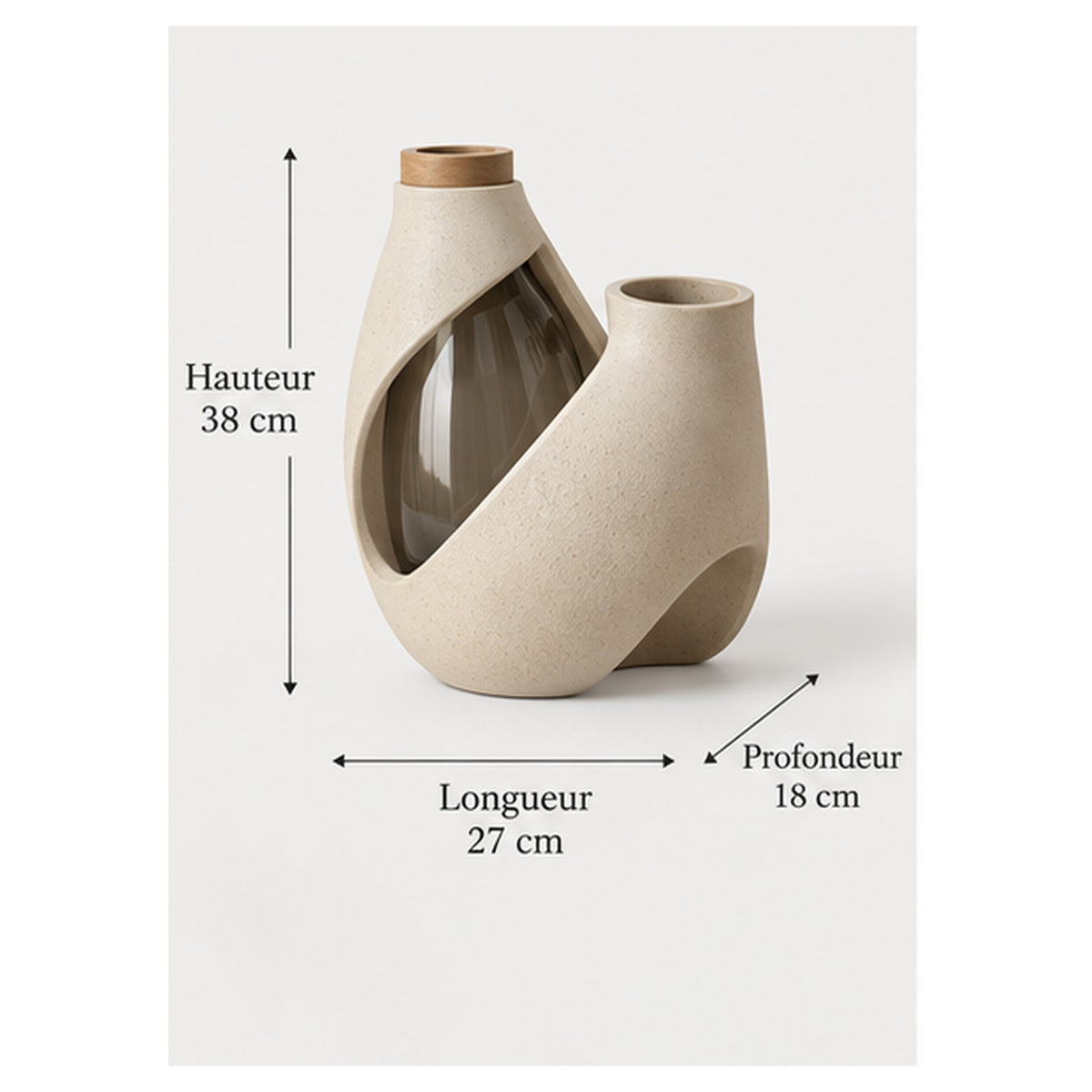 Vase Ruban Minéral – Vase sculptural à cœur en verre fumé