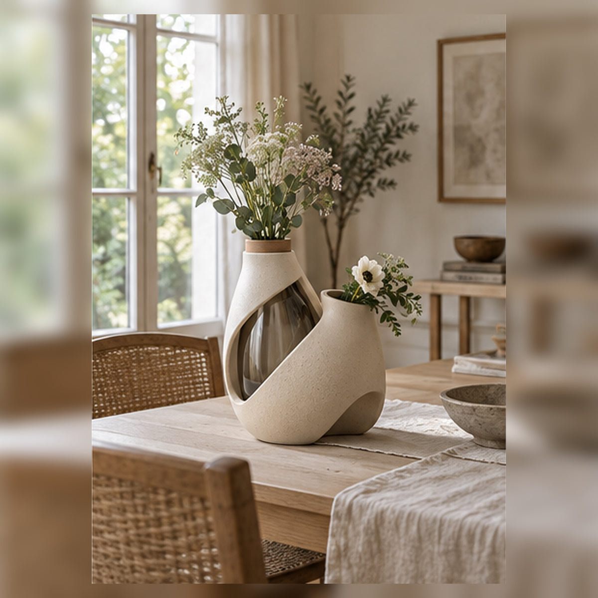 Vase Ruban Minéral – Vase sculptural à cœur en verre fumé