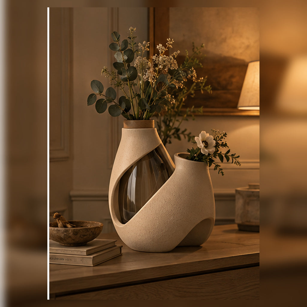 Vase Ruban Minéral – Vase sculptural à cœur en verre fumé